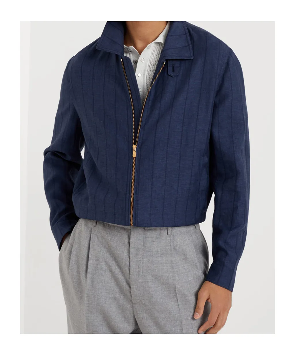 Stripe-Detailed Zip-Up Jacket