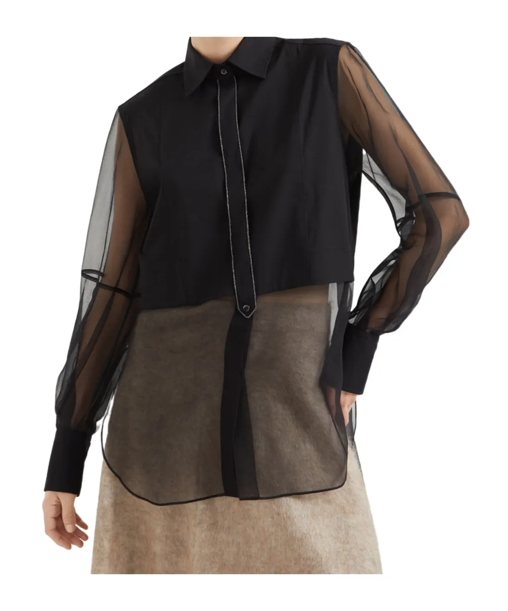 Panelled Long-Sleeved Poplin Shirt