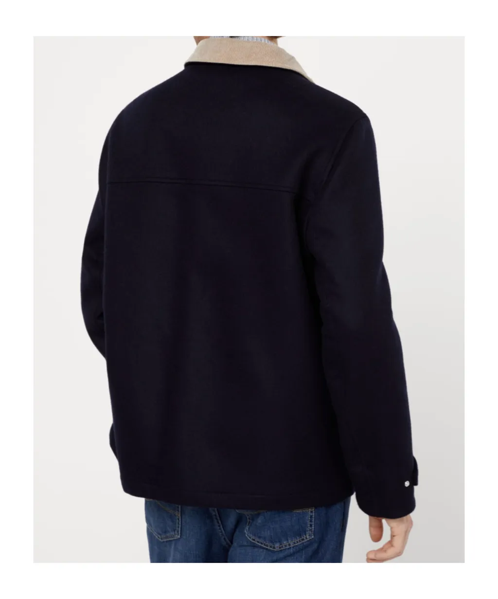 Corduroy-Collar Press-Stud Shirt Jacket