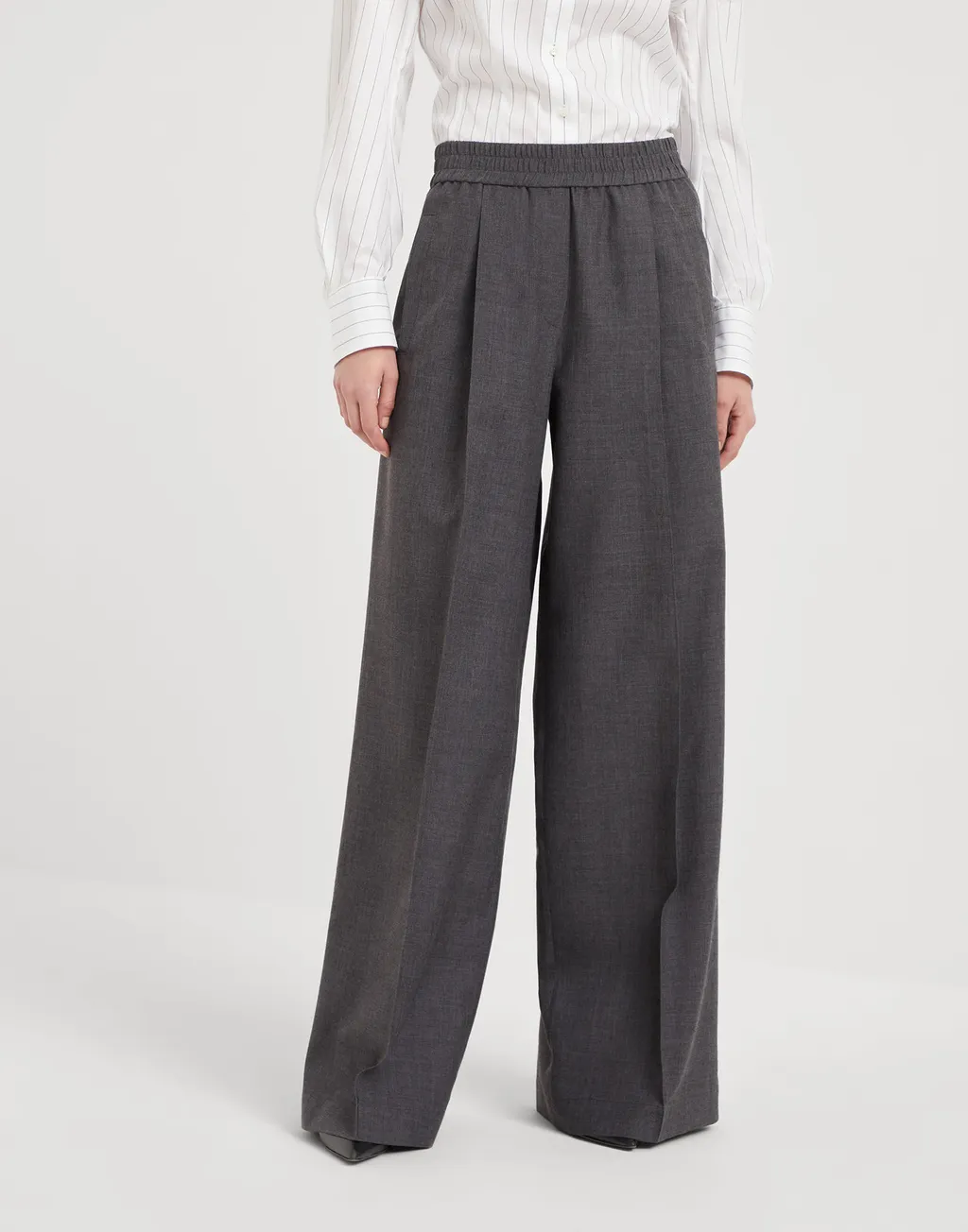 High-Waist Elastic-Waist Wide-Leg Trousers