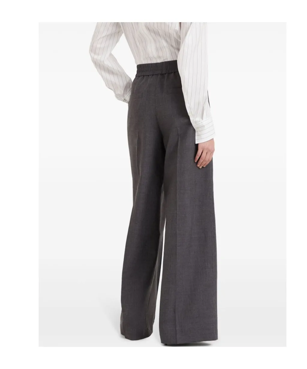 High-Waist Elastic-Waist Wide-Leg Trousers