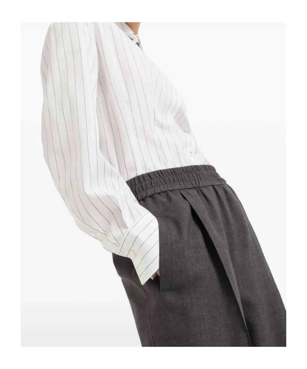High-Waist Elastic-Waist Wide-Leg Trousers