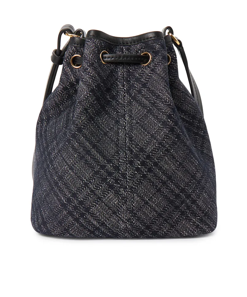Drawstring Denim Bucket Bag