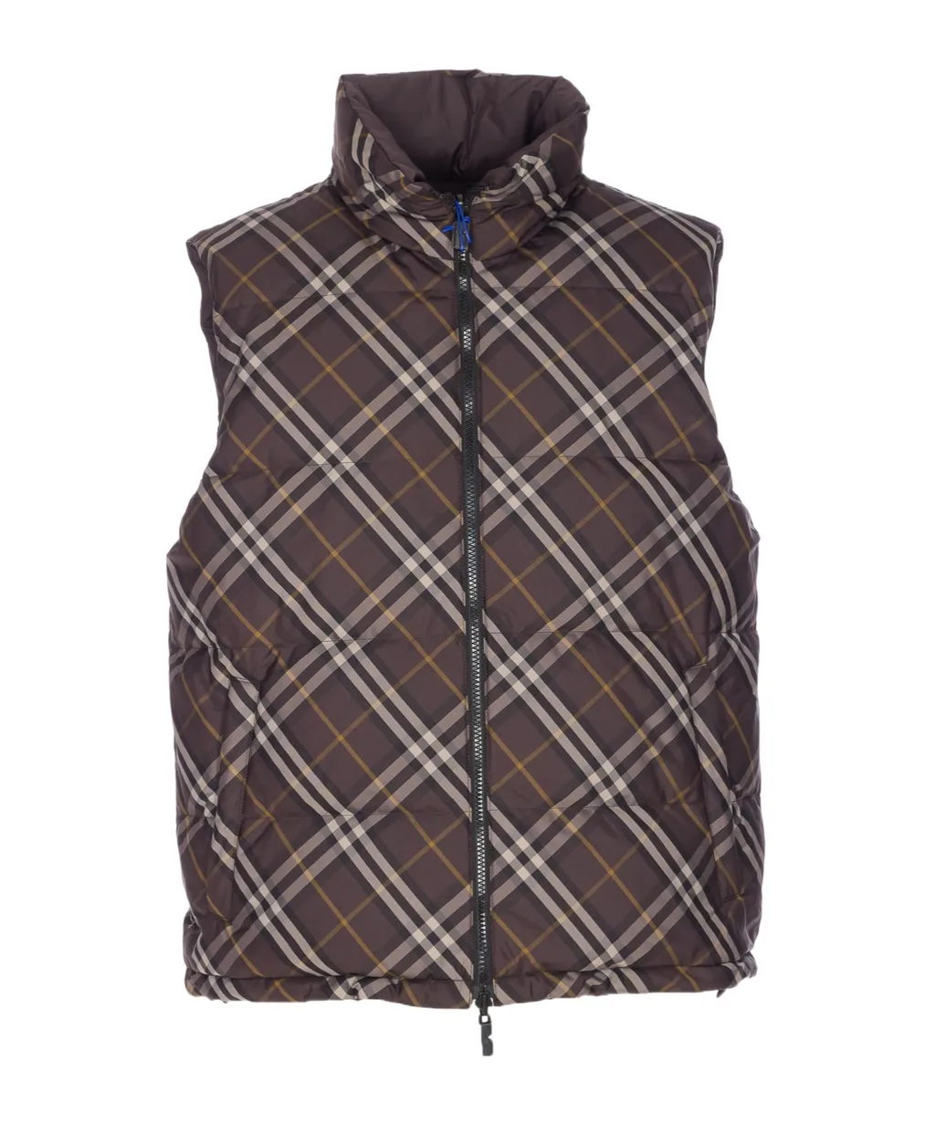 Checked Zip-Up Reversible Puffer Vest