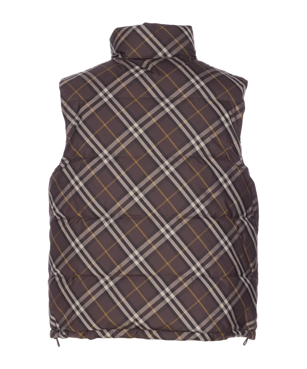 Checked Zip-Up Reversible Puffer Vest