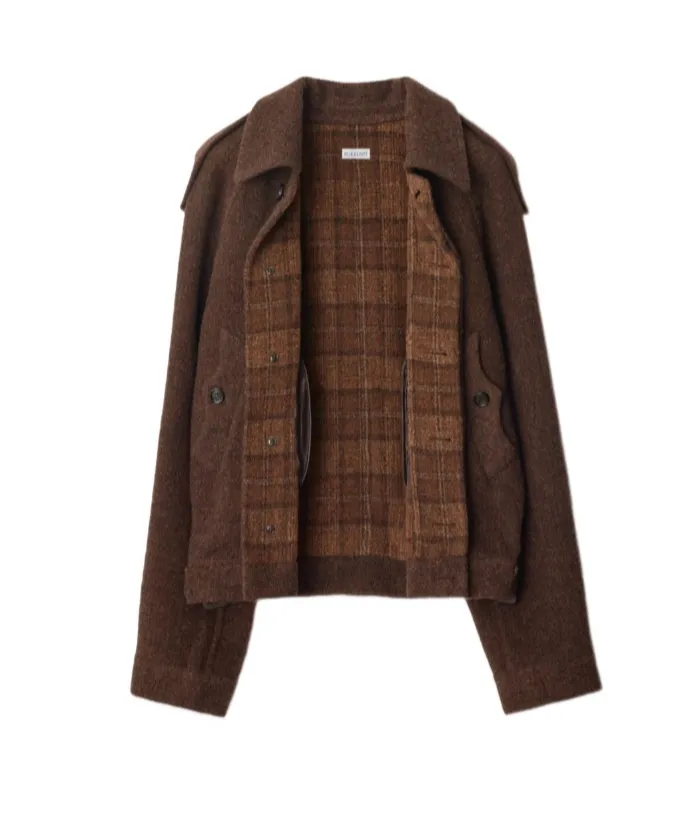 Detachable Checked Fringed Scarf Jacket
