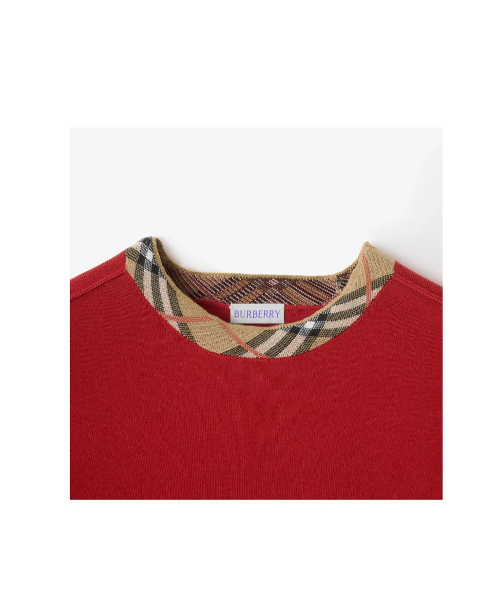 Checked-Neck Knitted Jumper