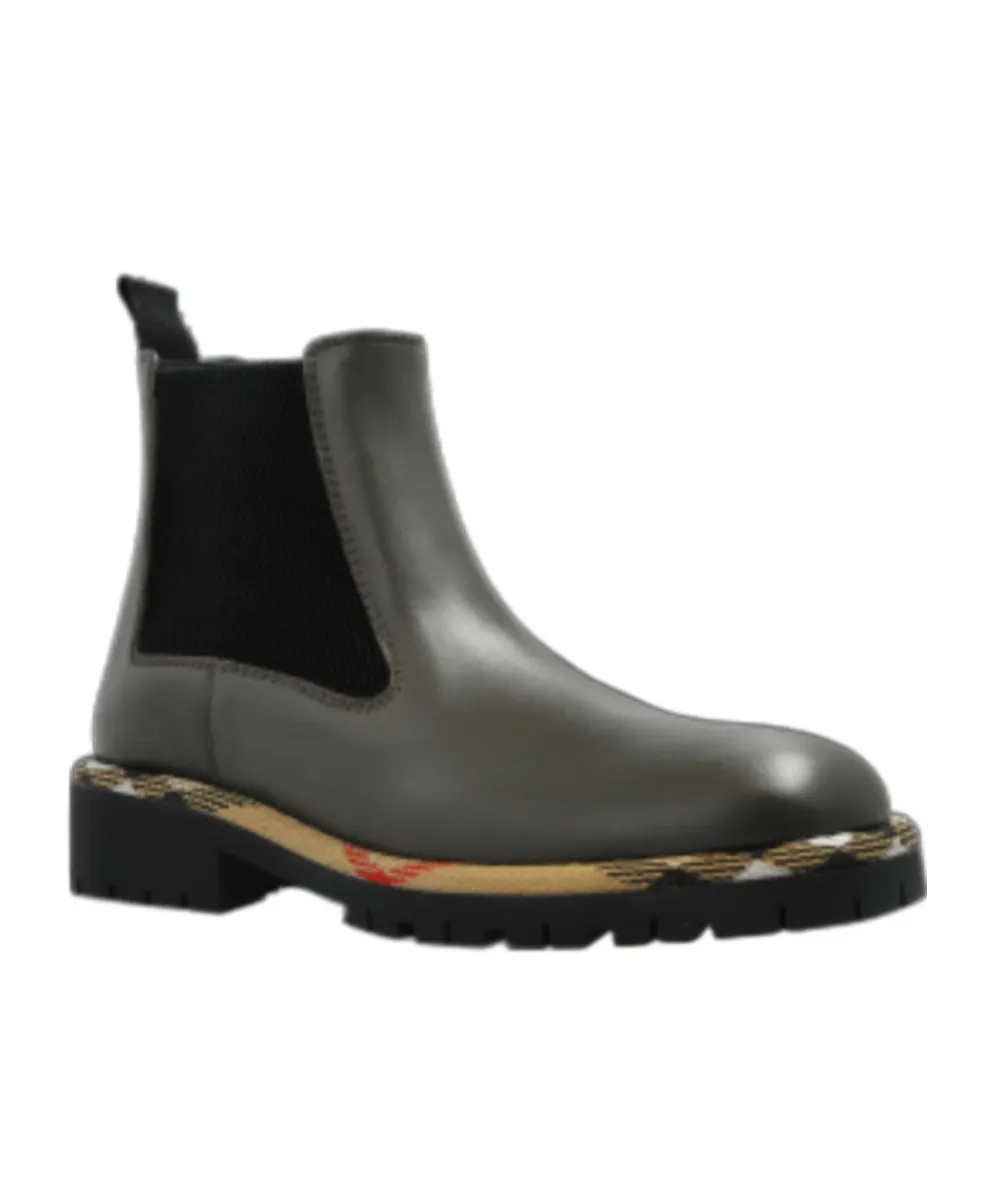 Checked-Trim Ankle Boots