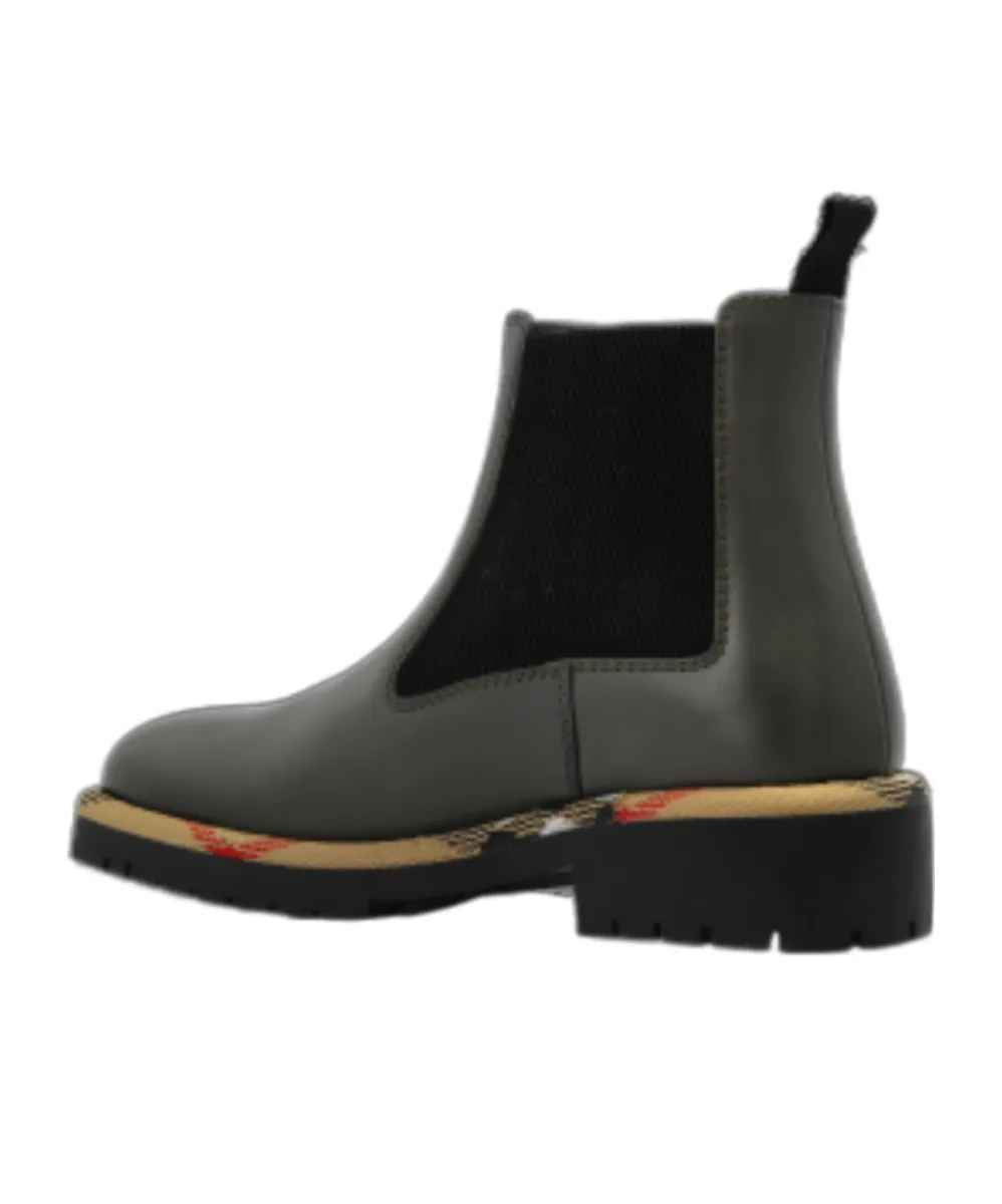 Checked-Trim Ankle Boots