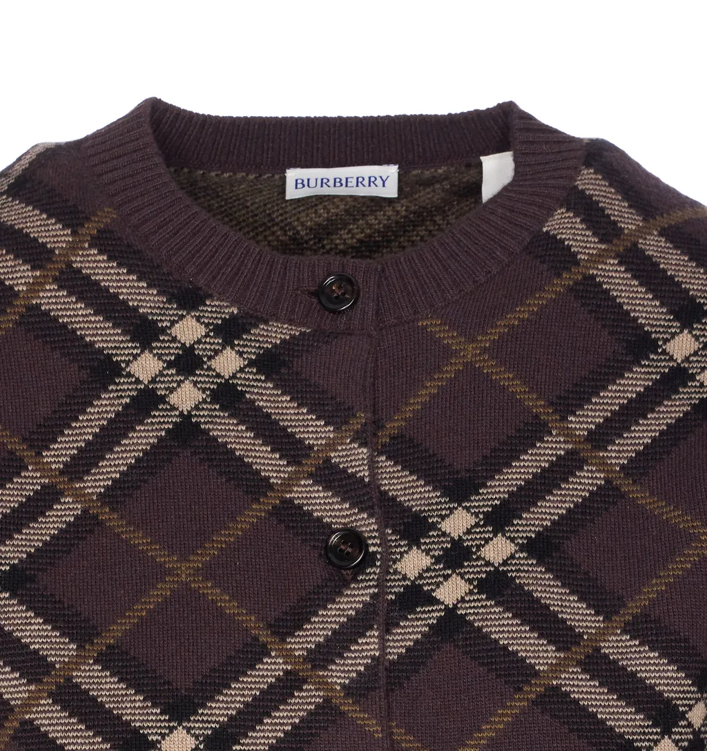 Checked Crewneck Knitted Cardigan