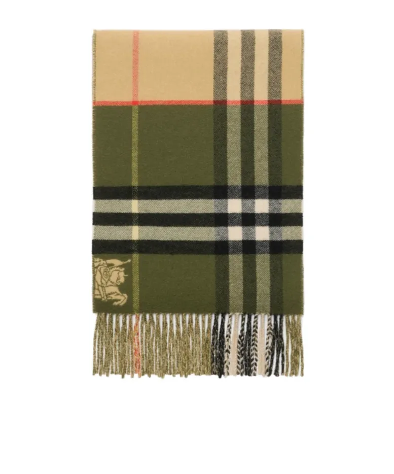 Contrast Check Fringed-Edge Scarf