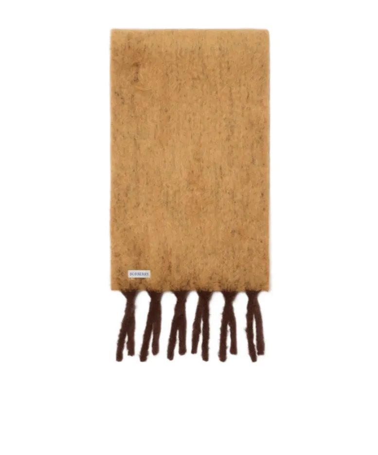 Logo Patch Fringed Brushed Scarf
