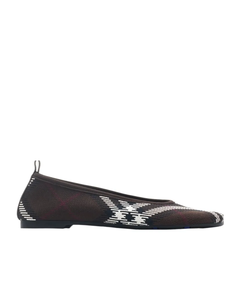 Checked Knitted Slip-On Ballerina Shoes