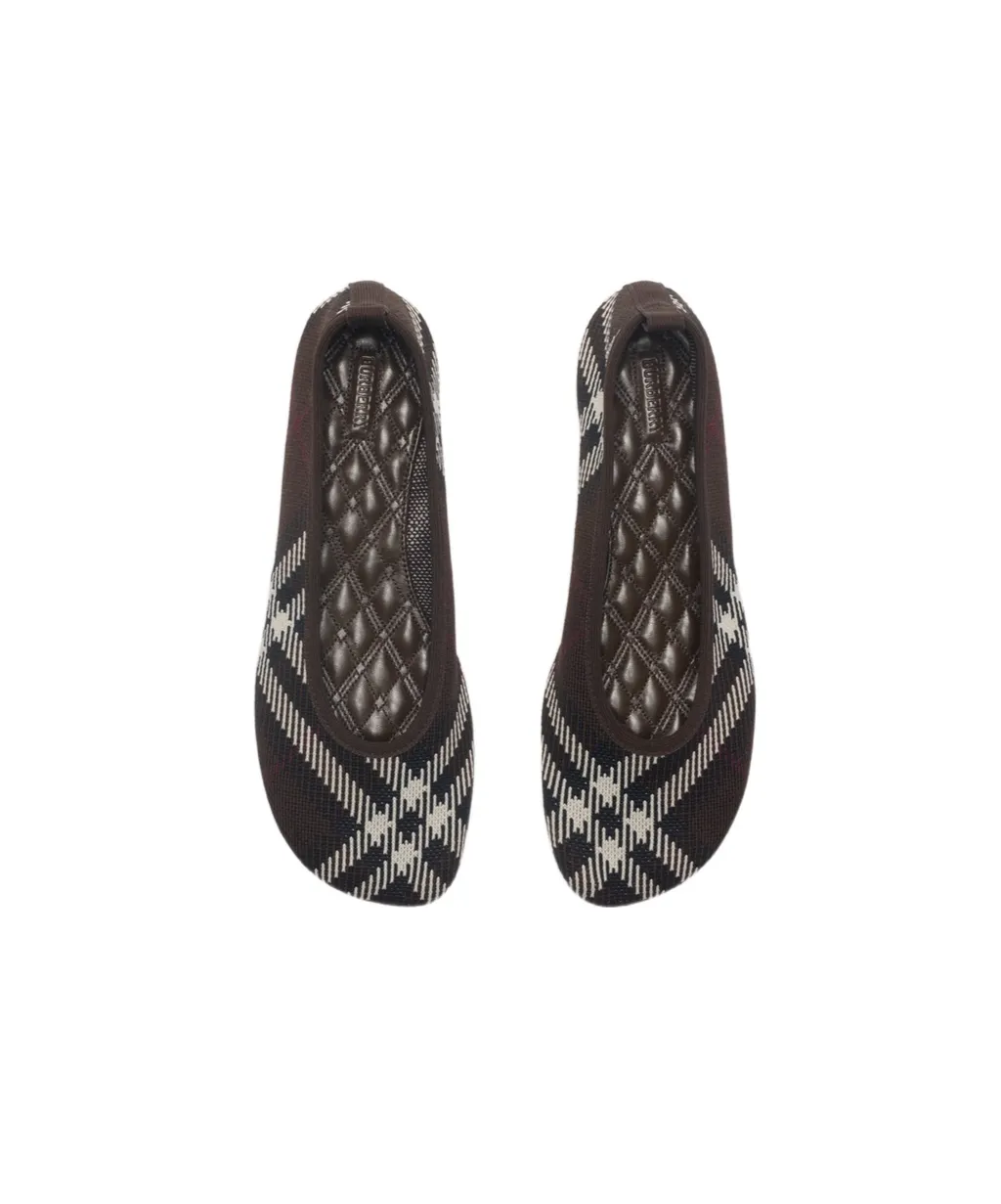 Checked Knitted Slip-On Ballerina Shoes