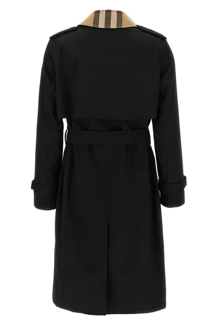 Long Check Collar Gabardine Trench Coat