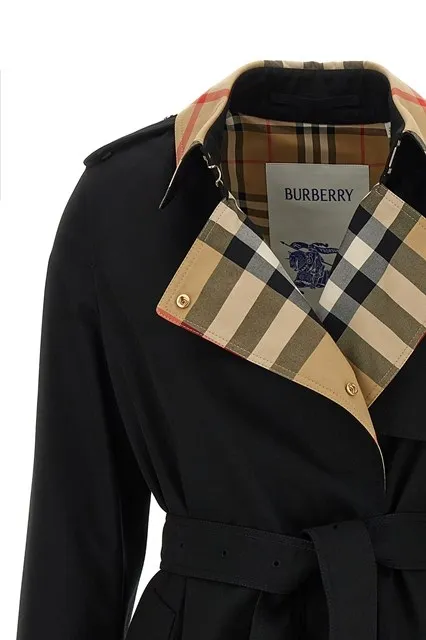 Long Check Collar Gabardine Trench Coat