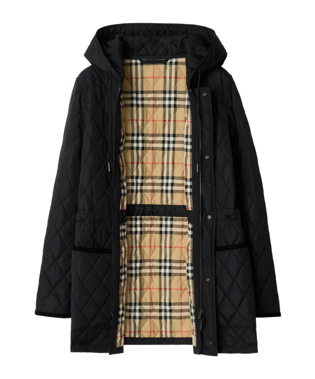Checkered Detailed Quilted Coat