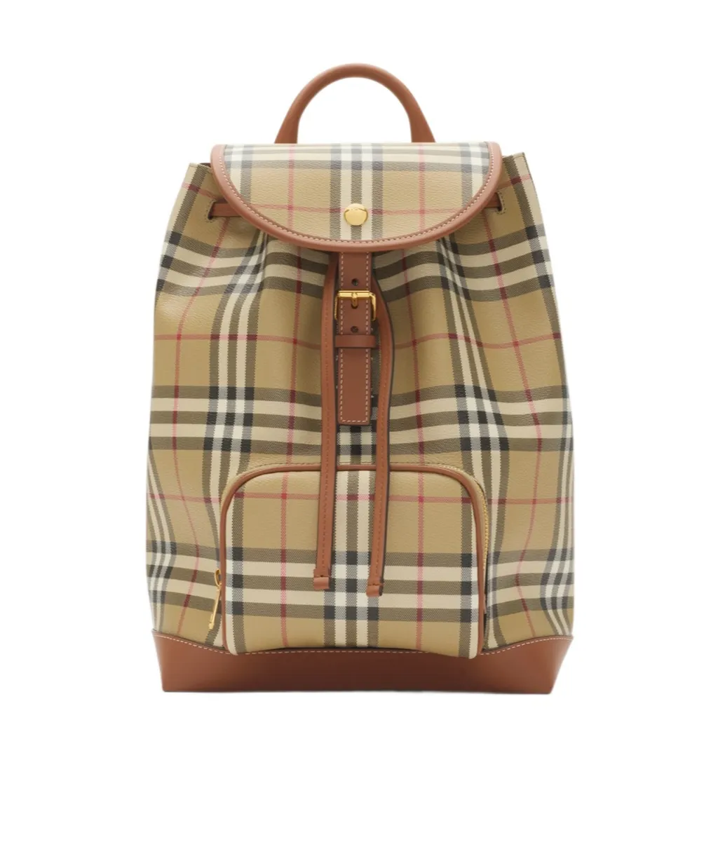 Checked Buckle Detailed Backpack