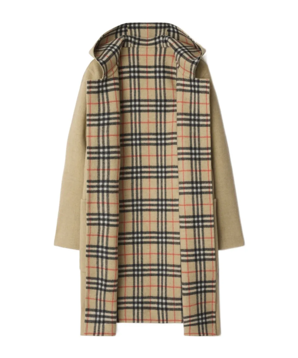 Reversible Wool Hooded Wrap Coat