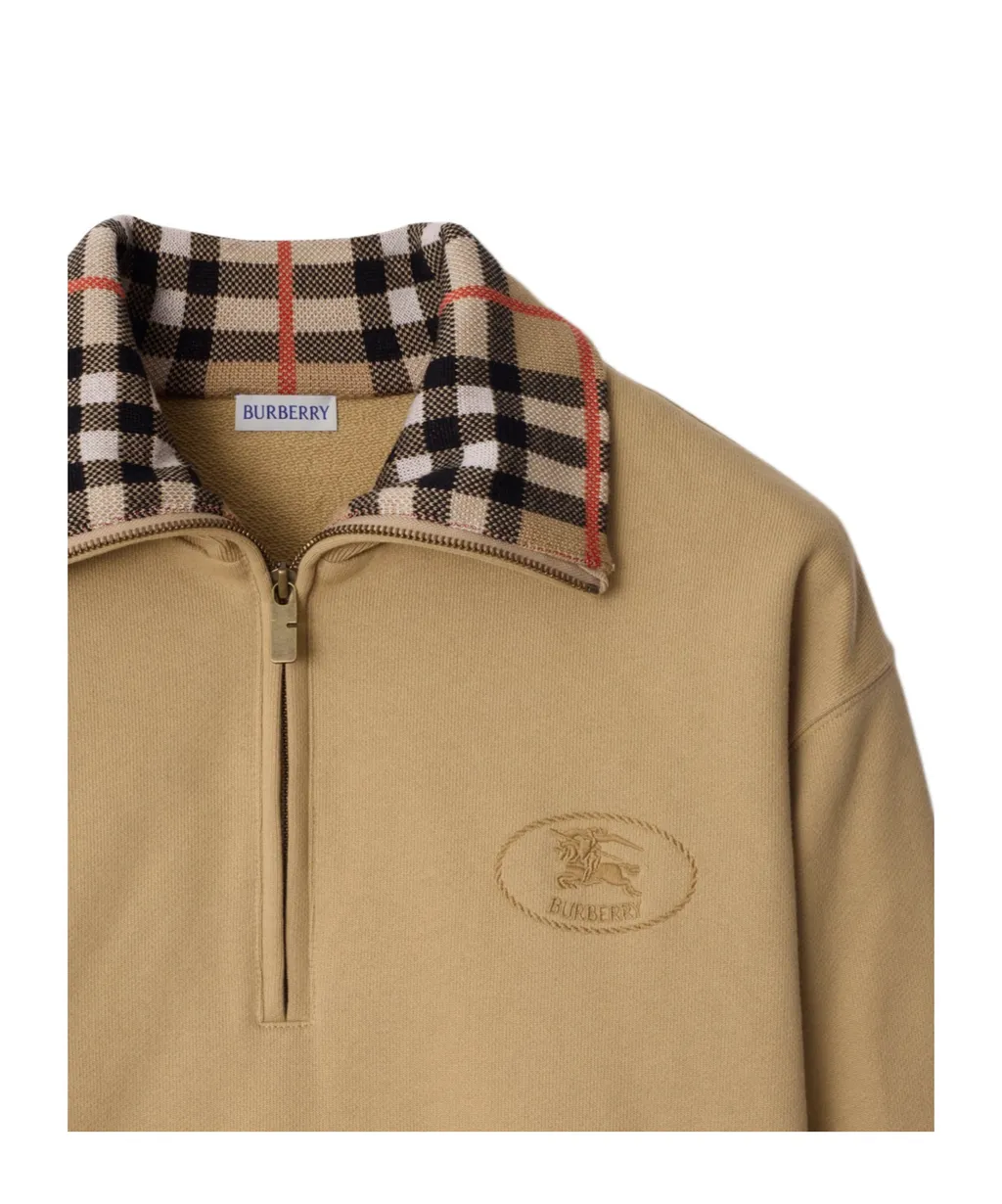 Check Collar Half-Zip Sweatshirt