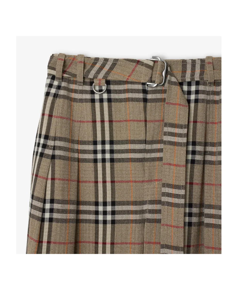 Straight-Leg Checked Belted Trousers