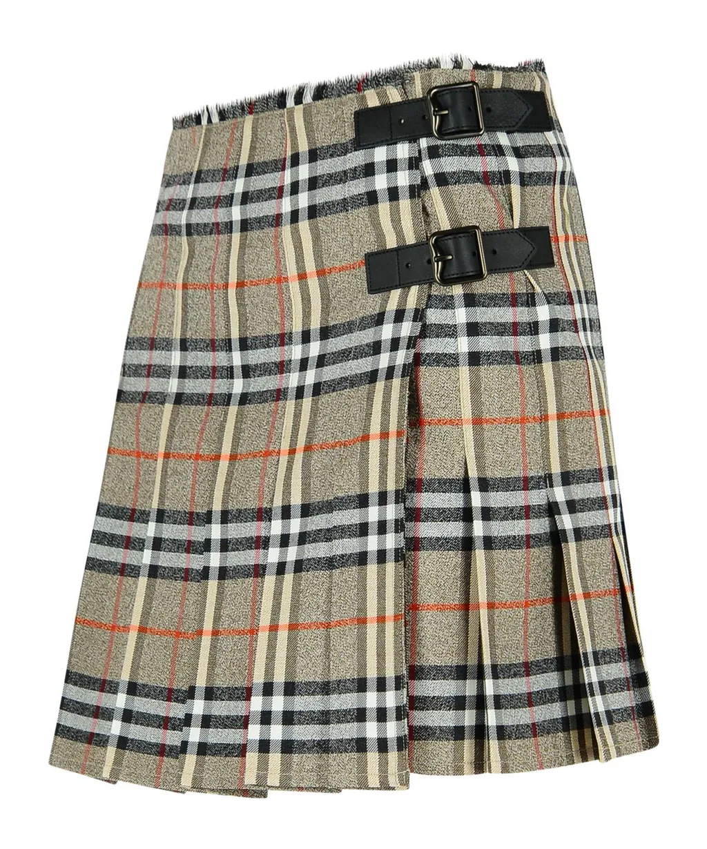 Checked Pleated Fringed-Waist Mini Skirt