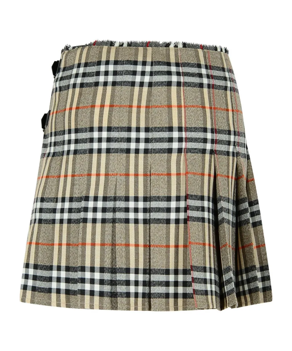 Checked Pleated Fringed-Waist Mini Skirt
