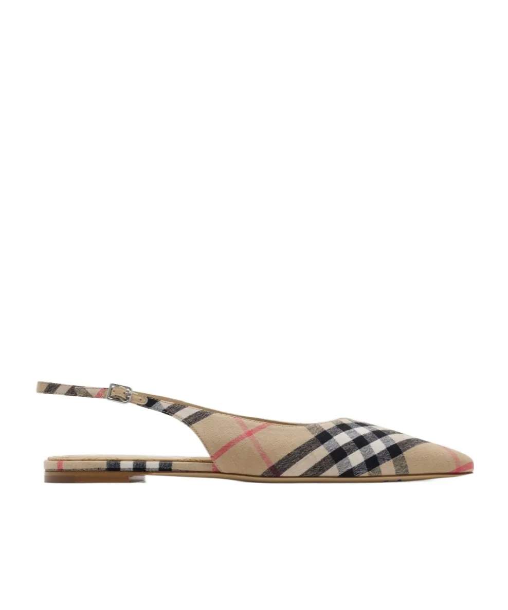 Pointed-Toe Checked Slingback Ballet Flats