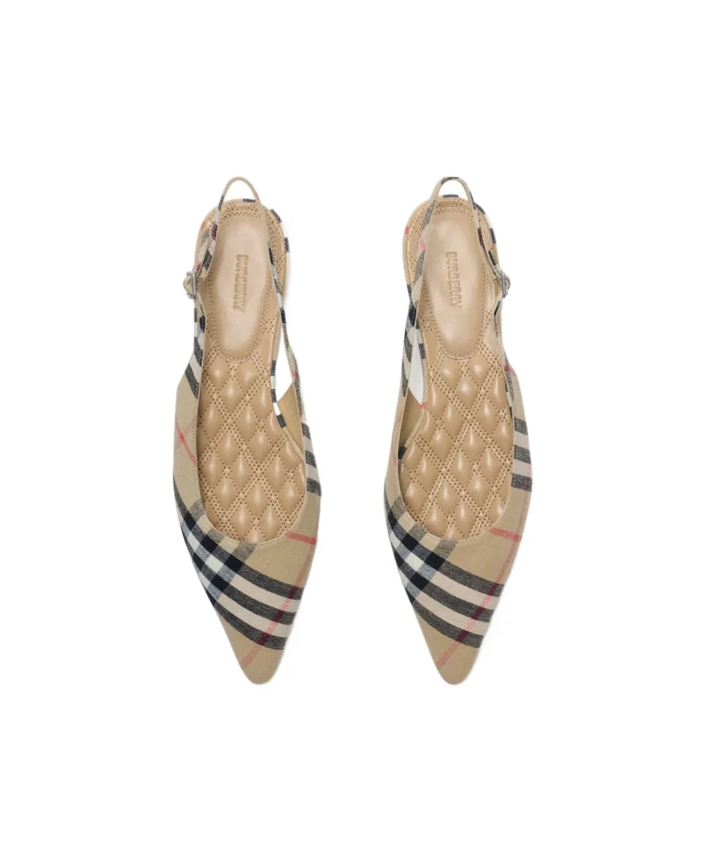 Pointed-Toe Checked Slingback Ballet Flats