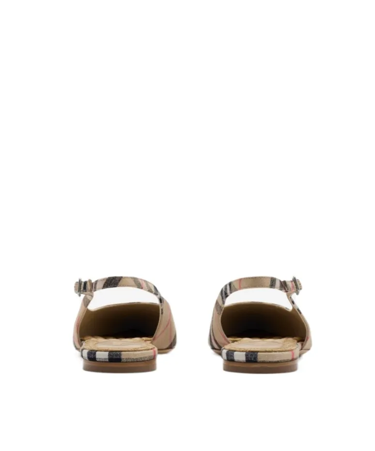 Pointed-Toe Checked Slingback Ballet Flats