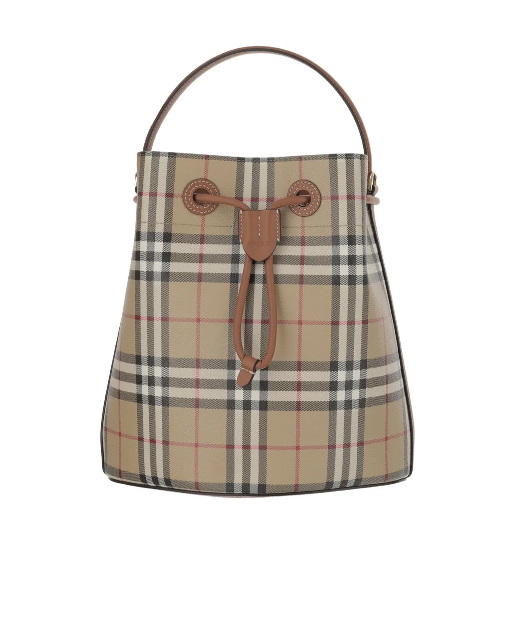 Checked Drawstring Bucket Bag