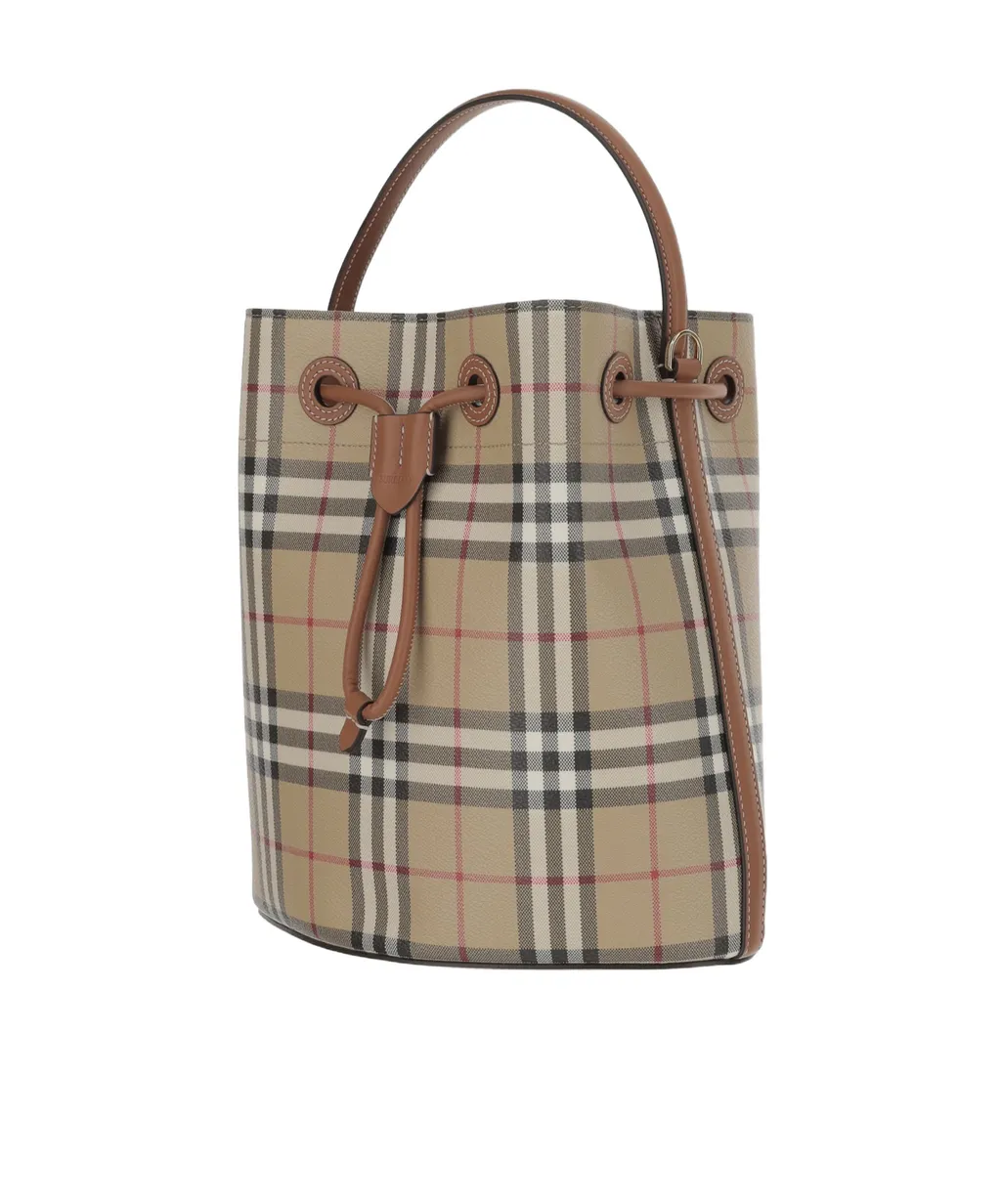 Checked Drawstring Bucket Bag