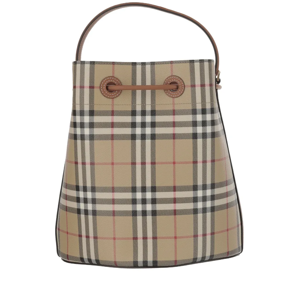 Checked Drawstring Bucket Bag
