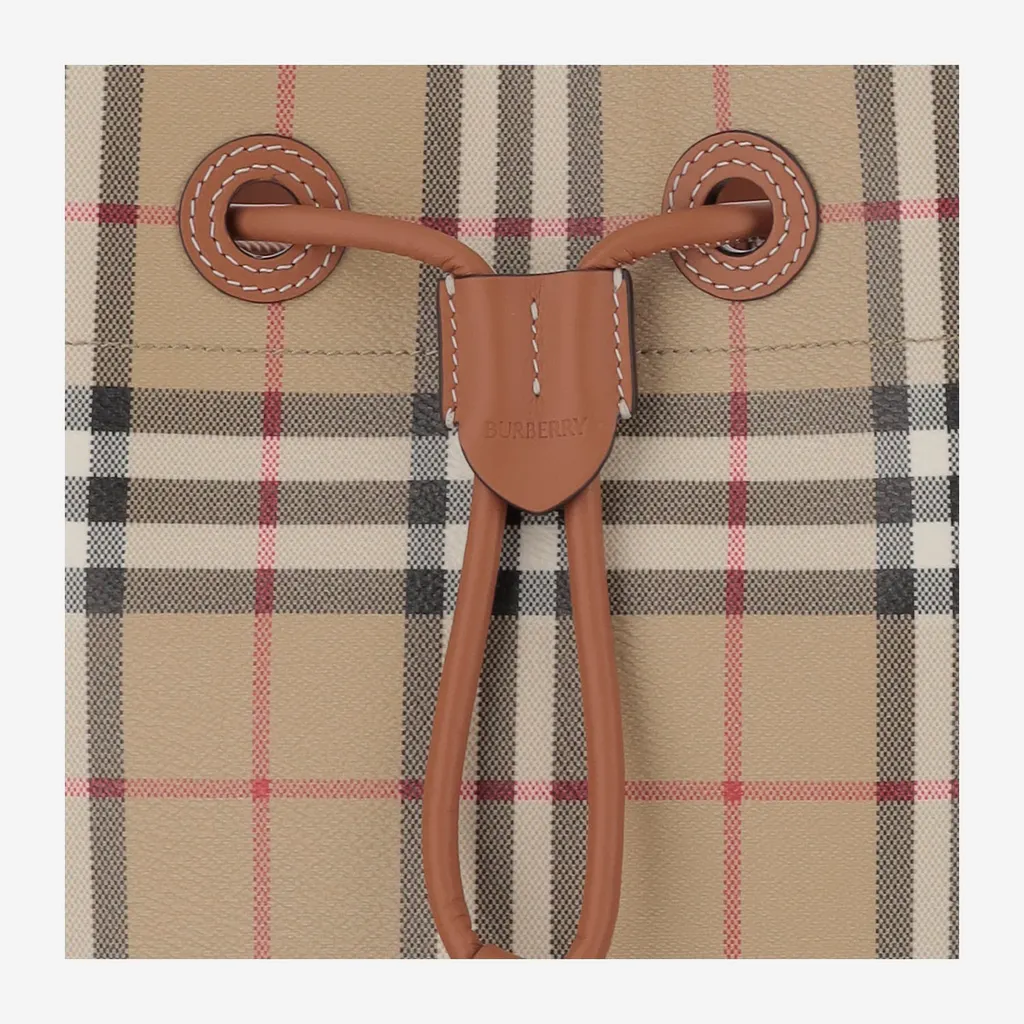 Checked Drawstring Bucket Bag