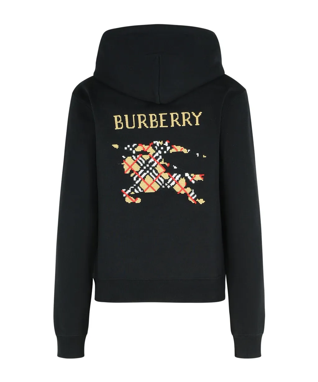 Logo Embroidered Checked Drawstring Hoodie