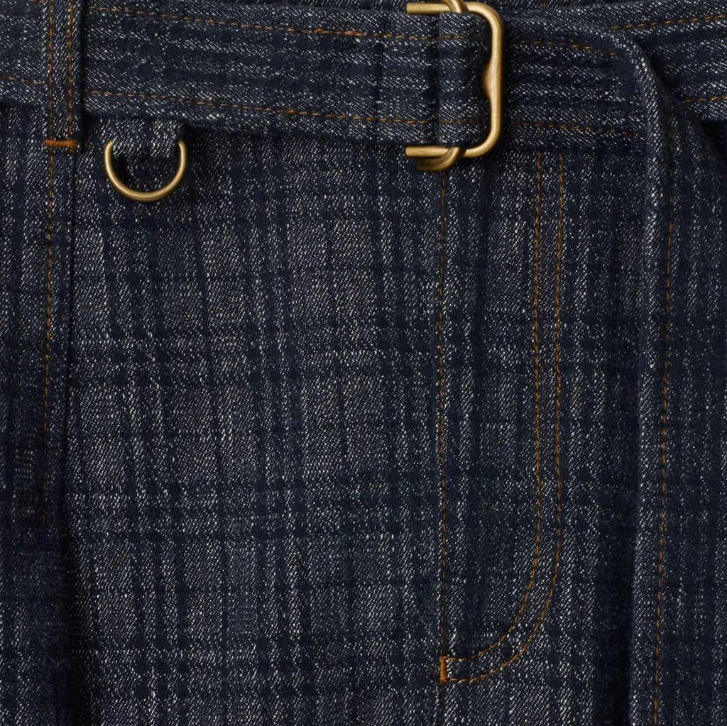 Straight-Leg Checked Belted Trousers