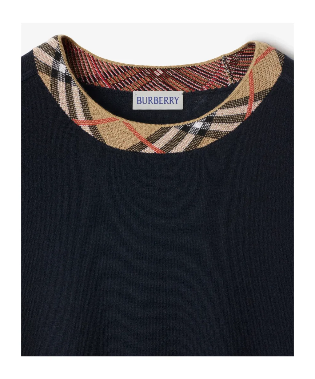 Checked-Trim Ribbed-Knit Jumper