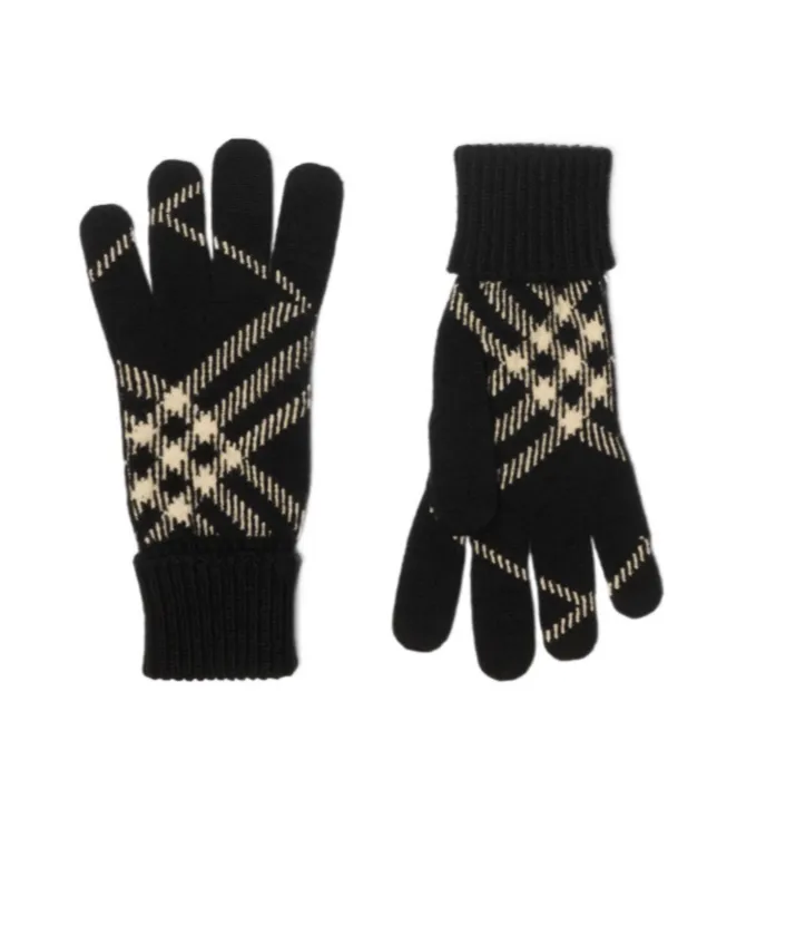 Checked Ribbed-Knit Gloves