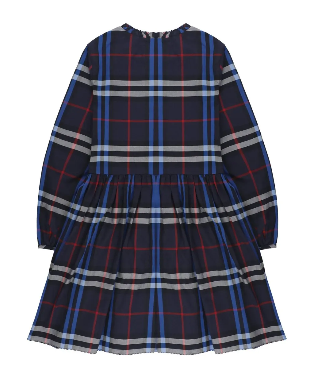 Kids Long Sleeved Checked Flared Dress
