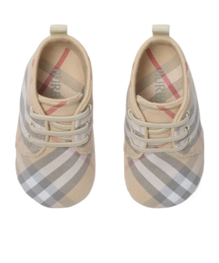 Check-Pattern Lace-Up Crib Shoes