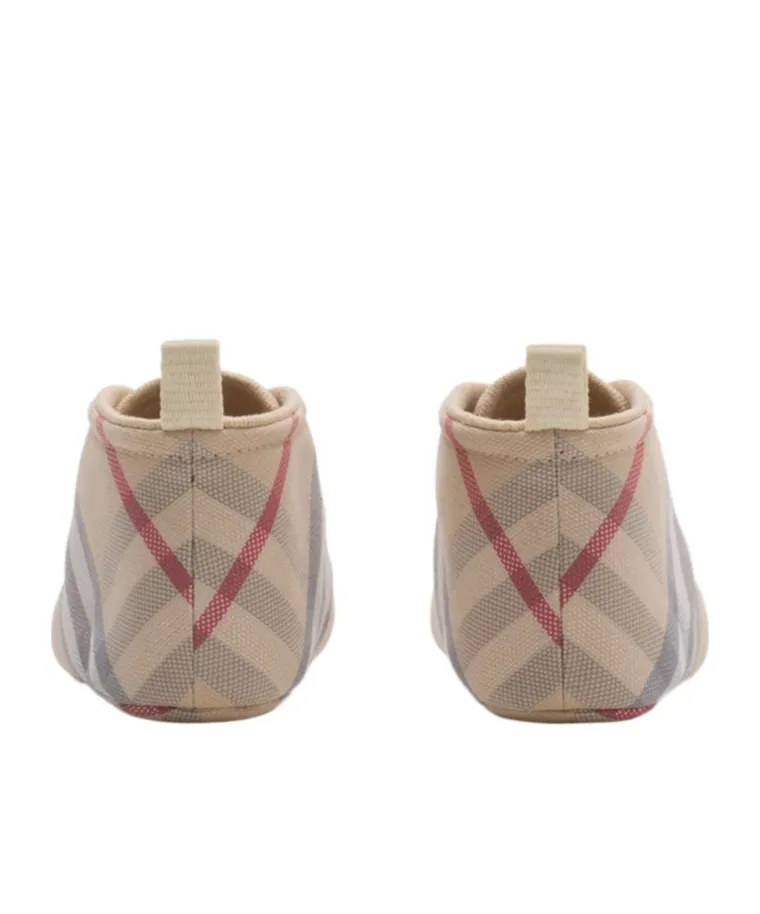 Check-Pattern Lace-Up Crib Shoes