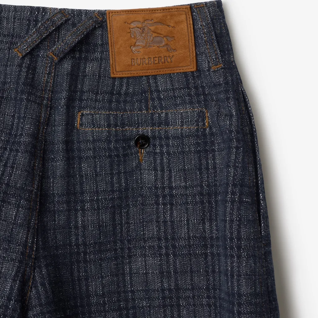 Belted Check Denim Shorts