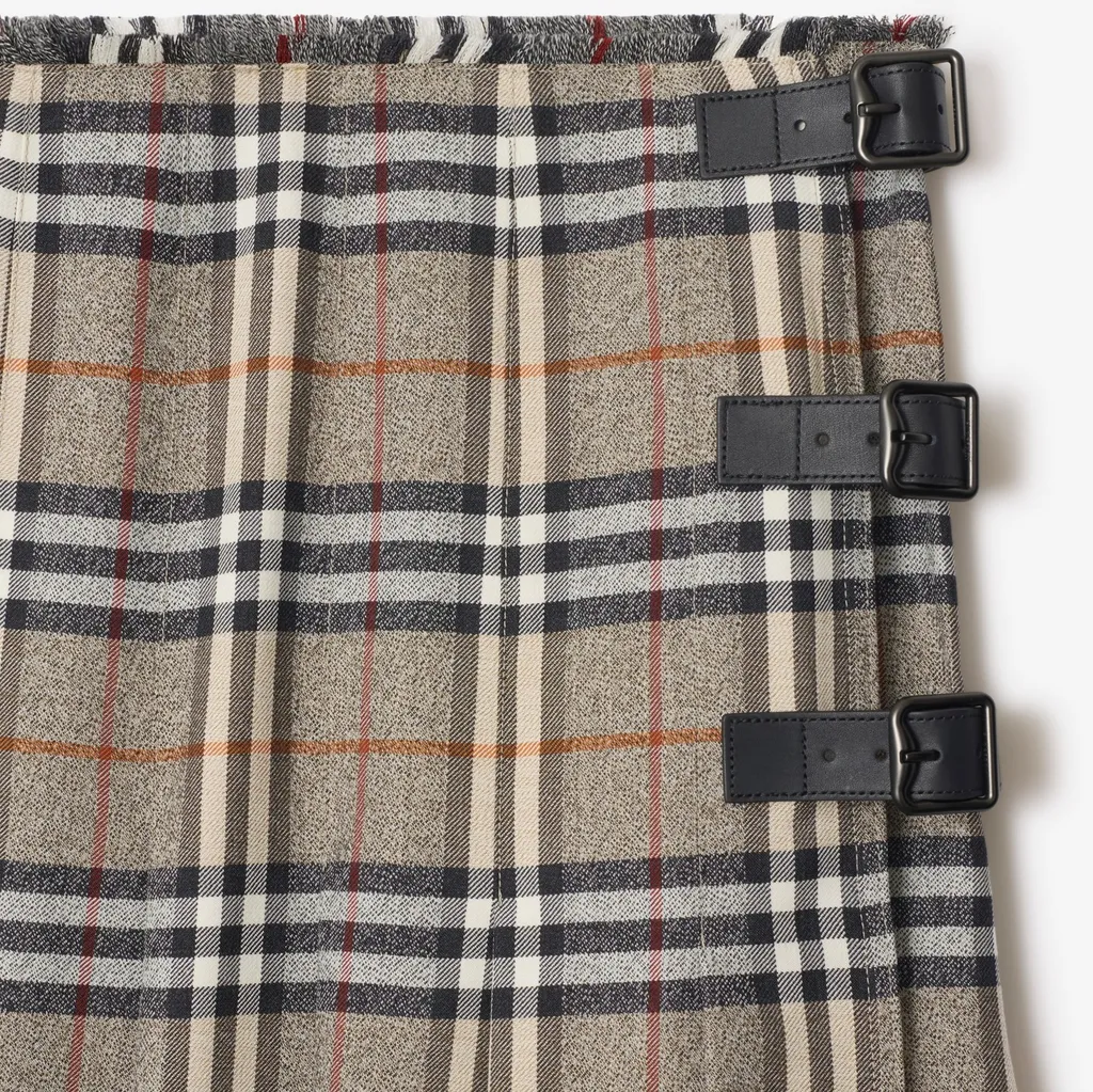 Checked Pleated Midi Skirt