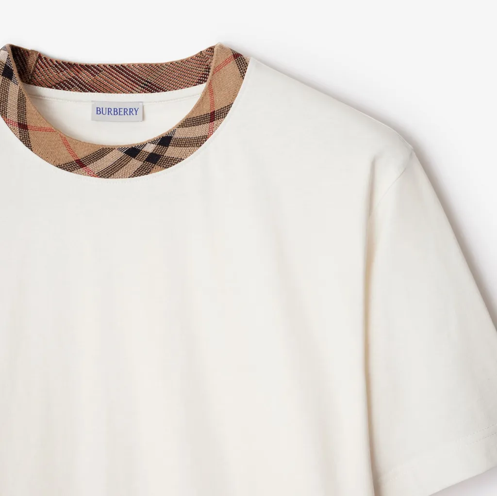 Checked-Trim Crewneck T-Shirt