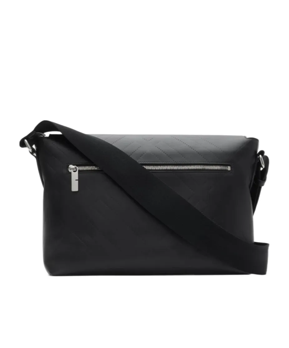 Embossed Check Buckled Messenger Bag