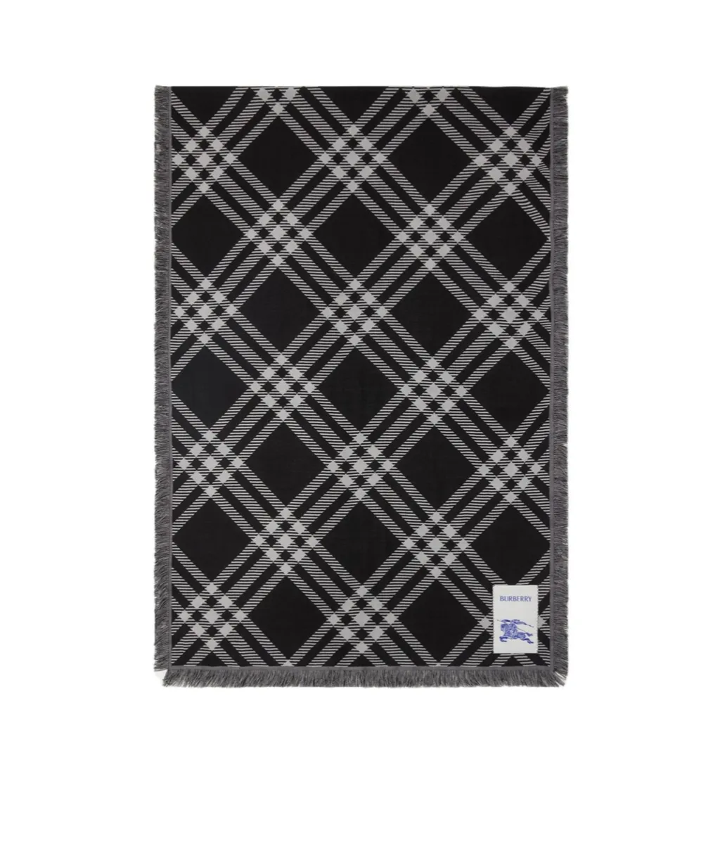 Wide Check Fringed-Edge Scarf