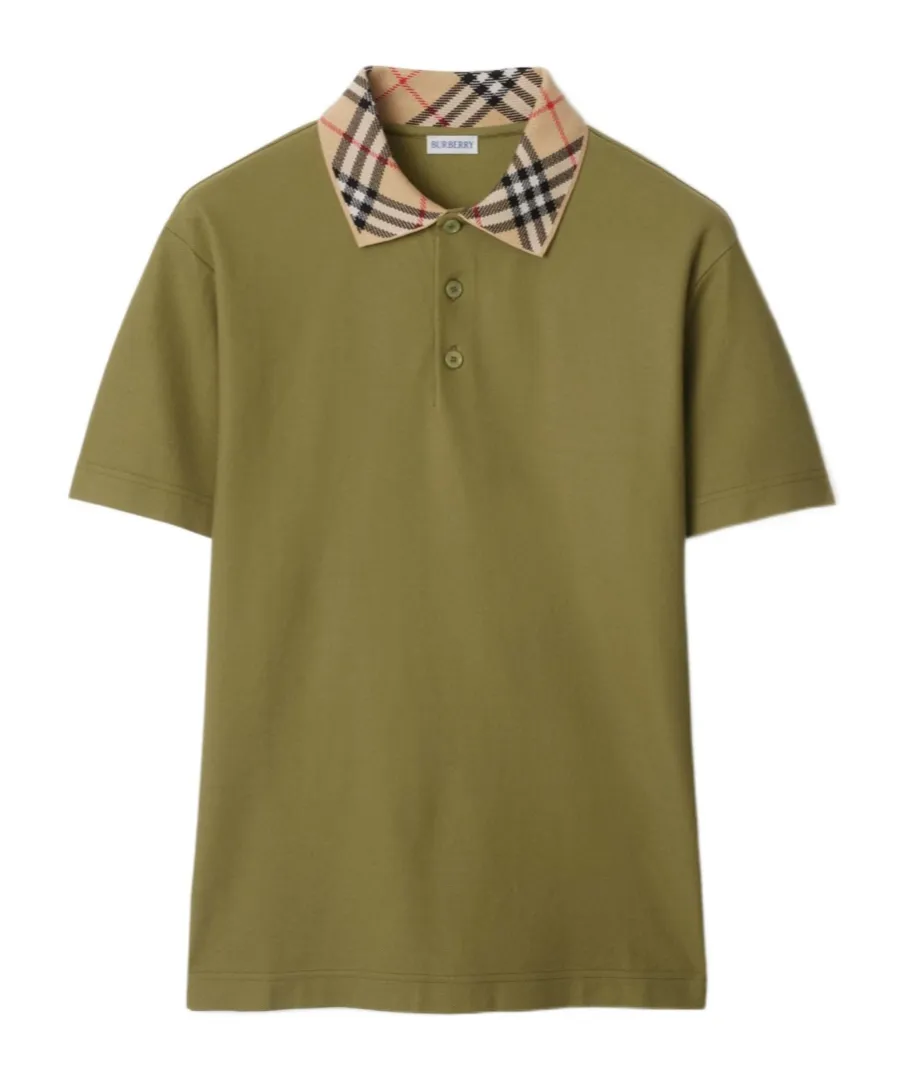 Checked Collar Short Sleeved Polo Shirt