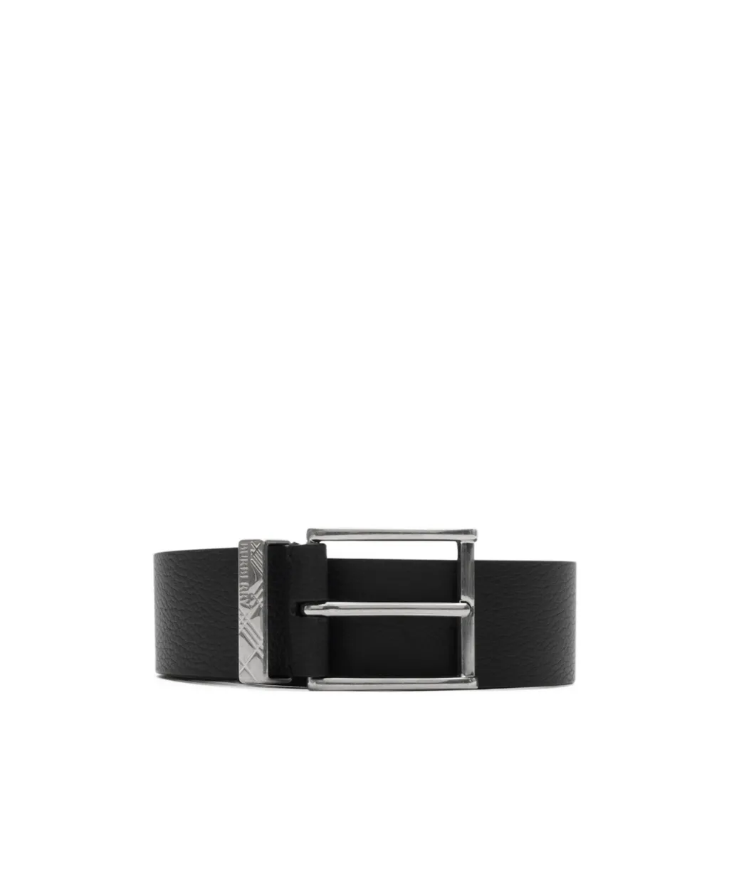 Engraved-Check Leather Belt