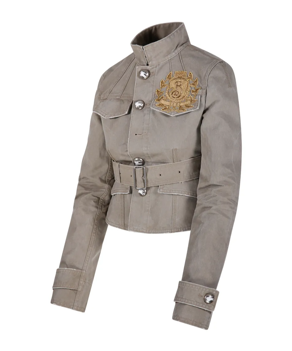 Logo Embroidered Belted Waist Jacket