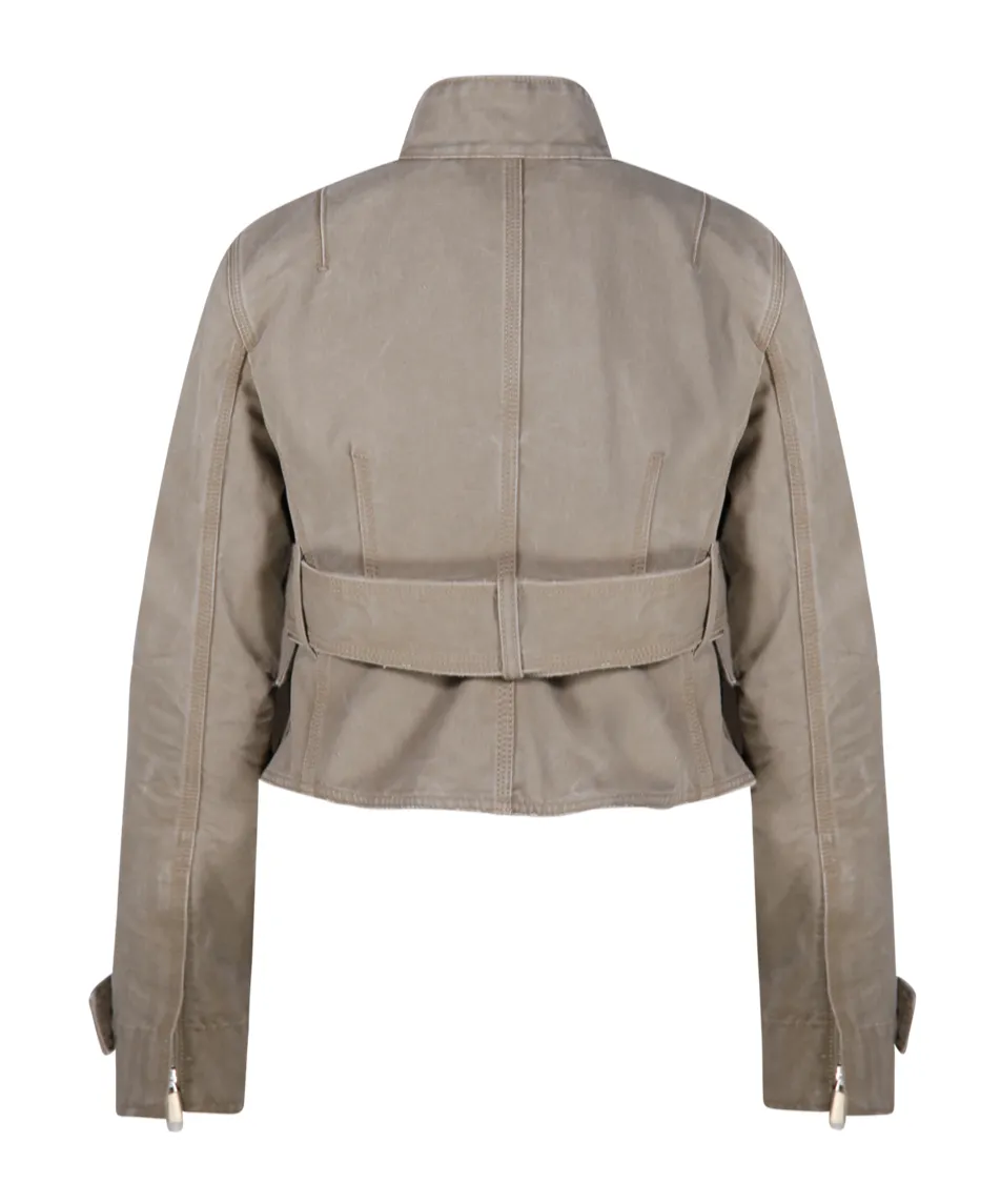 Logo Embroidered Belted Waist Jacket